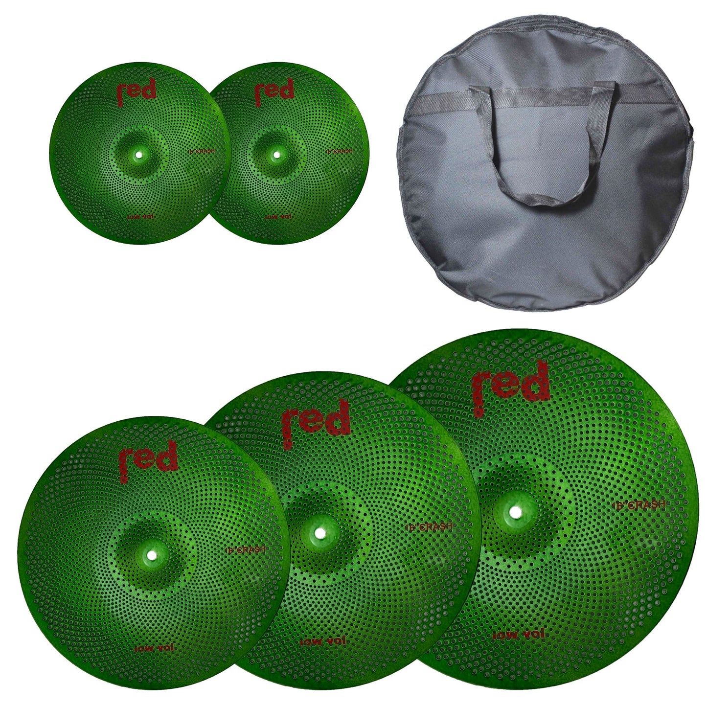 Low Volume 5 piece Cymbal Set (Choice of 6 colours) with free 20" Bag